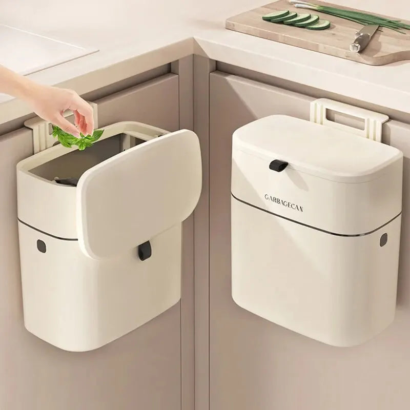 Stylish Hanging Trash Can for Household Toilets - Large Capacity, Square Design, Convenient Clamshell Lid